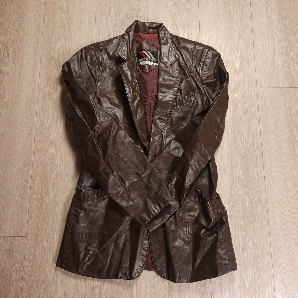 Vintage Chess King Leather Jacket Womens 38 Brown Genuine Leather Button Up Coat